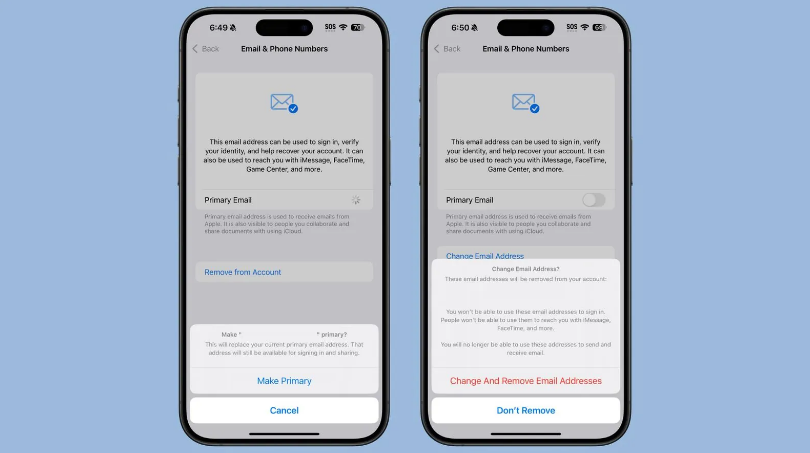 四方台苹果手机维修分享苹果 iOS 18.1 支持设置“主要”邮箱地址并更改 iCloud 邮箱 